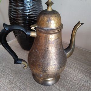 Antique Brass Tea Pot Sterling Silver lined Pouring Hot Cold Liquid